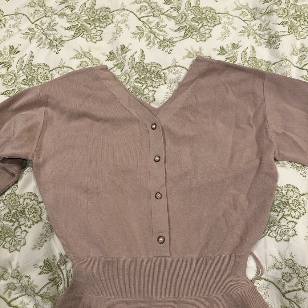 Mauve Long Sleeve Knit Lounge Dress - Picture 3 of 4
